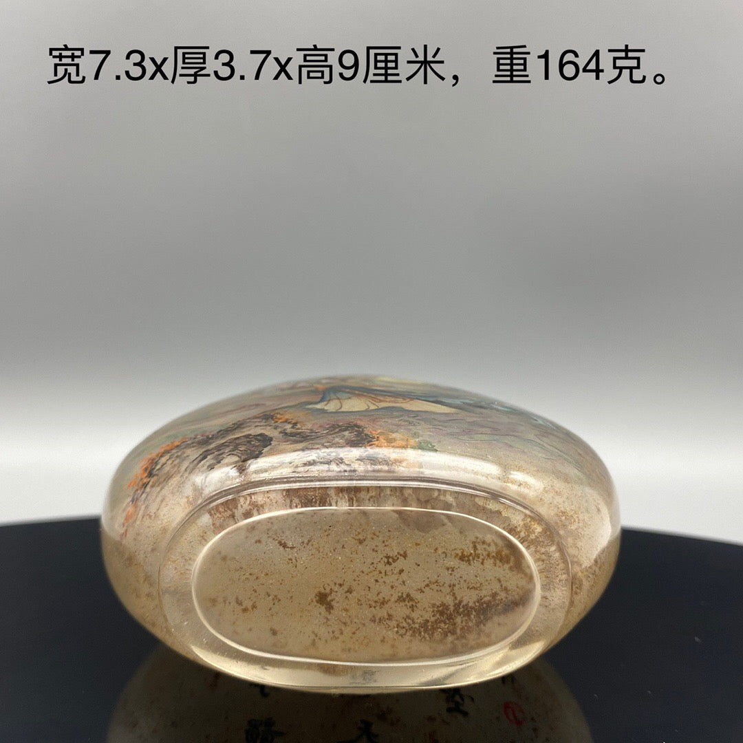 Chinese antique handmade painting "Peony Fairy" glass inner painting snuff bottle