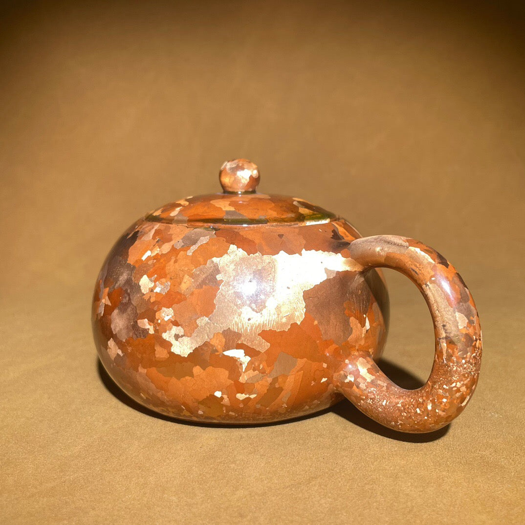 Chinese antique pure copper spotted copper short mouthed teapot