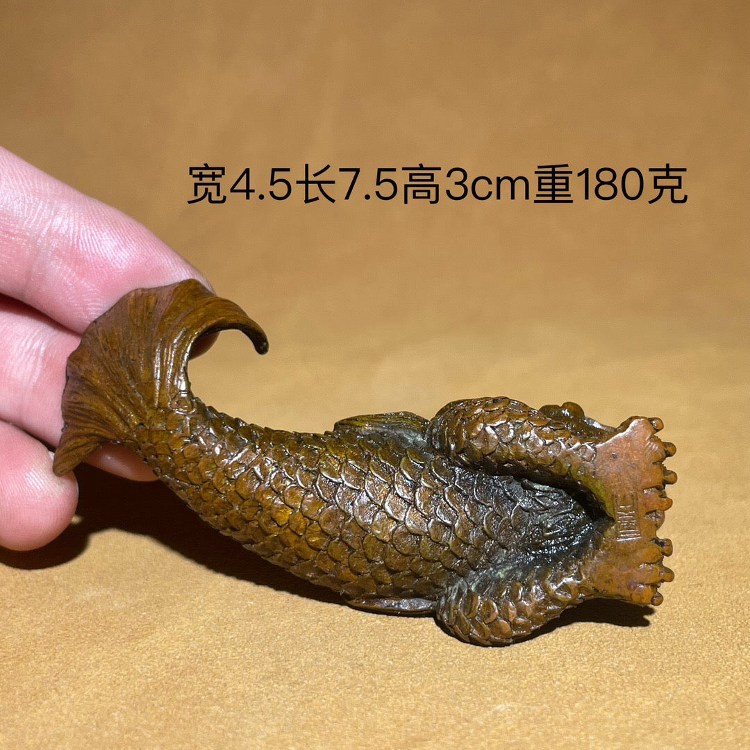 Chinese antique pure copper dragon fish tea pet ornament