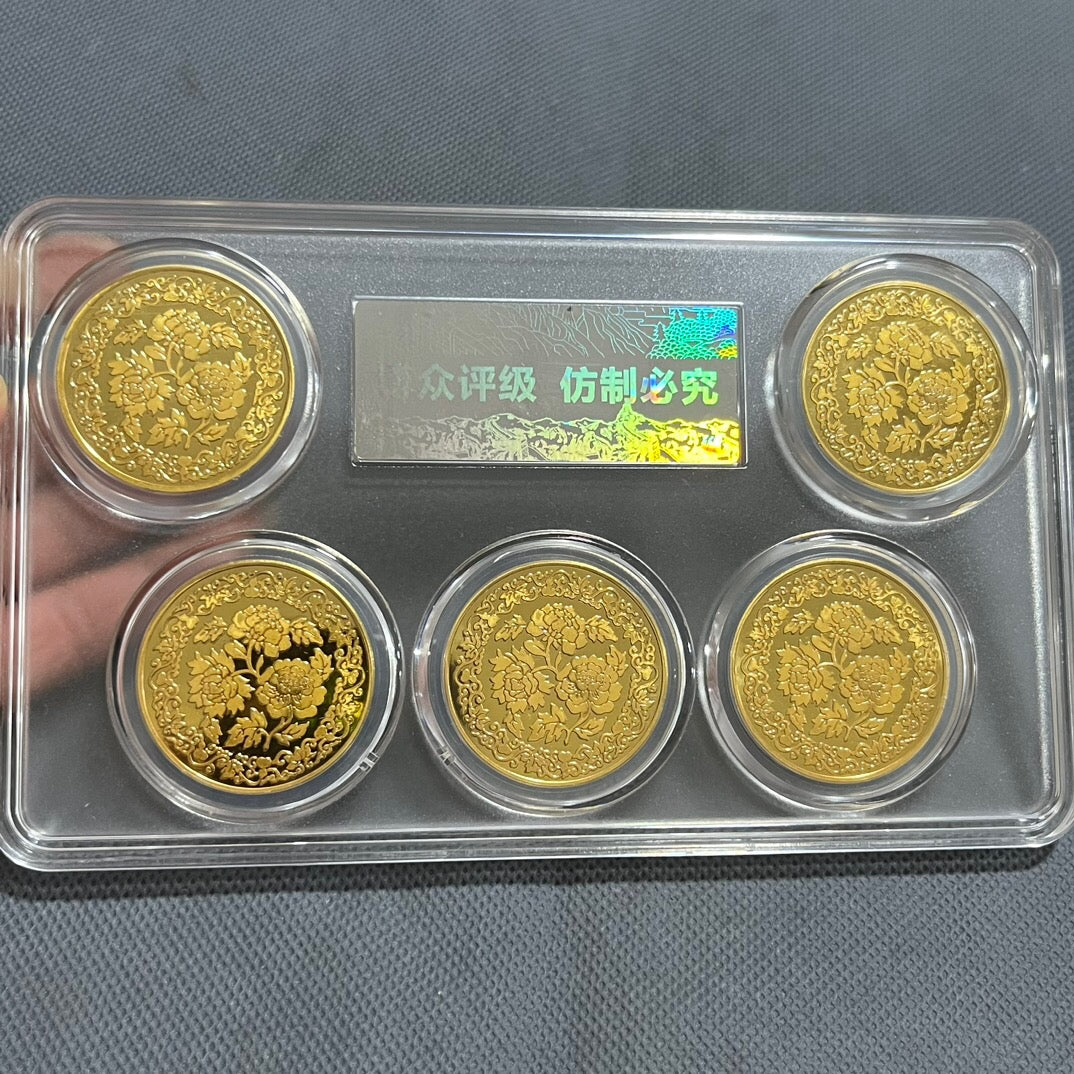 Chinese antique phoenix peony commemorative coin