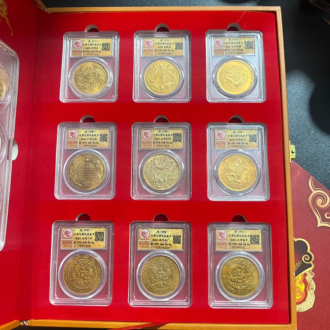 Chinese antique Qing Dynasty Jiulong gold coin