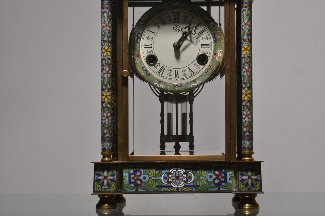 Chinese antique copper body cloisonn é enamel pavilion four minute bell