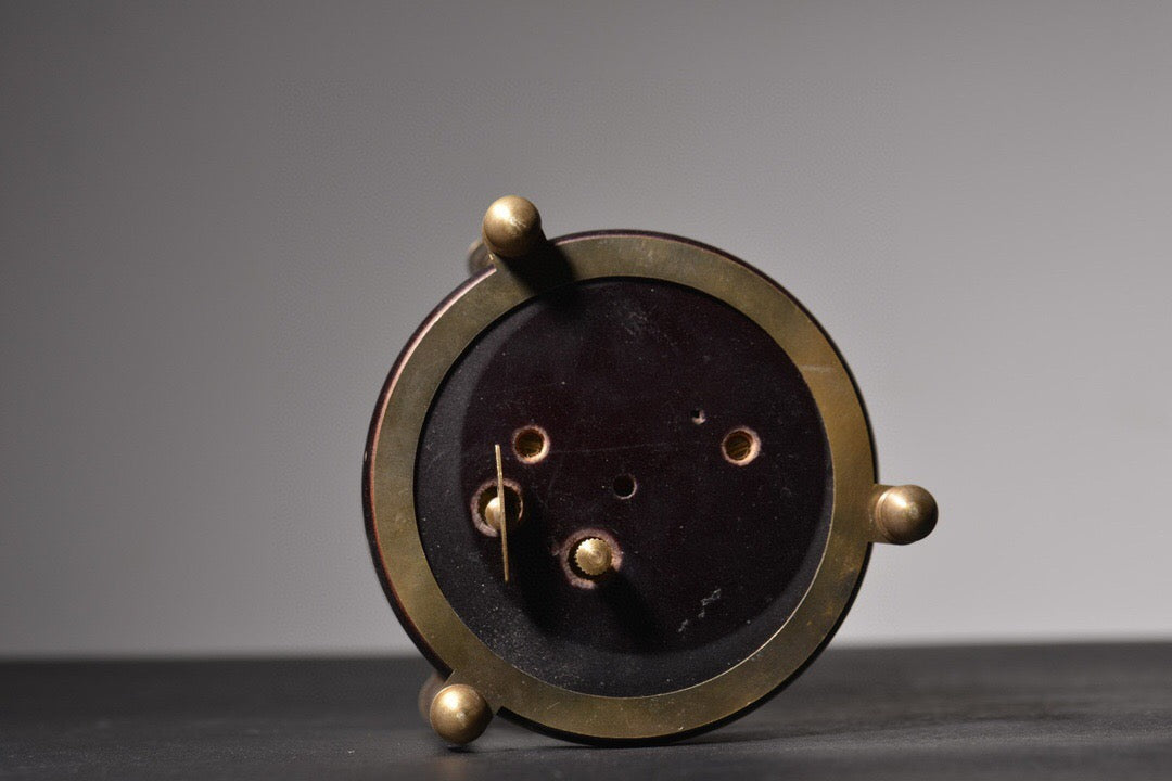 Copper body painted enamel lotus fish swimming mechanical clock