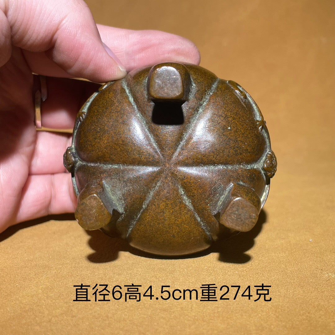 Chinese antique pure copper pumpkin incense burner ornament
