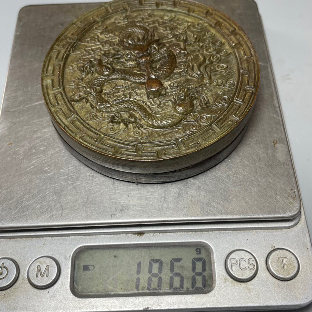 Chinese Antique Pure Copper Dragon Ball Bagua Ink Box