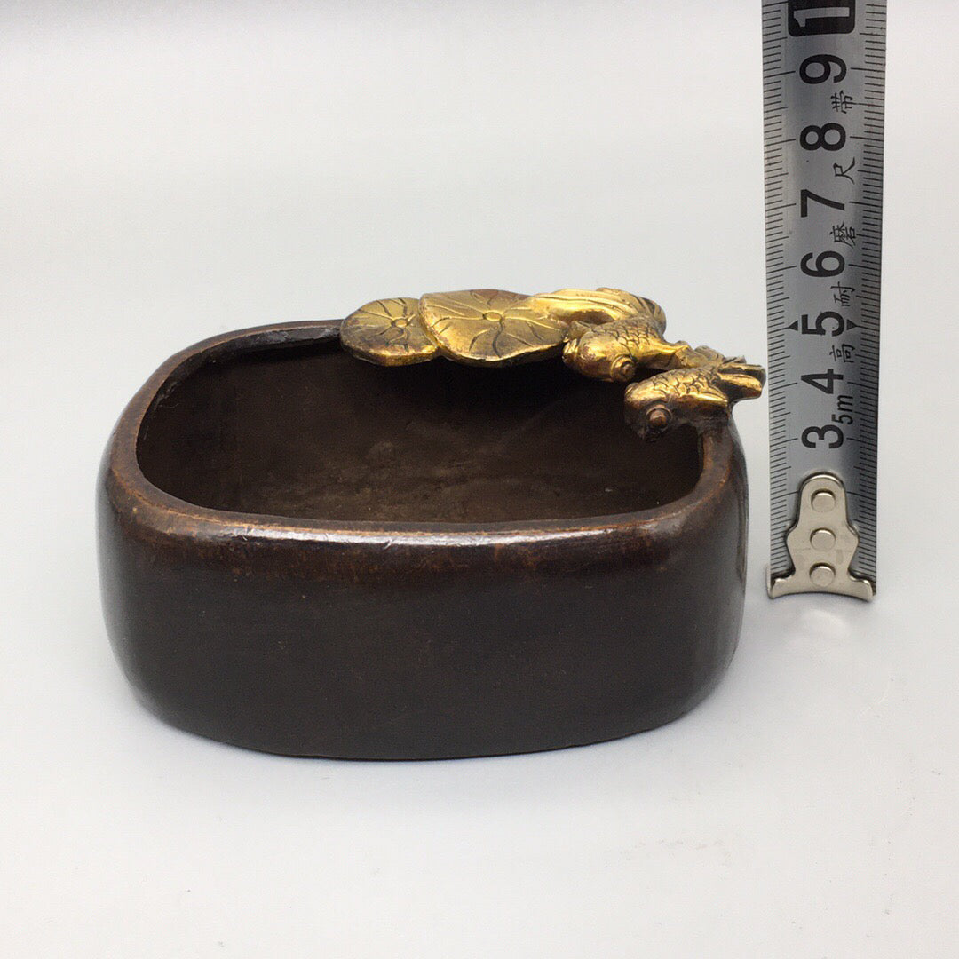 Chinese Antique Pure Copper Pisces Square Pen Wash