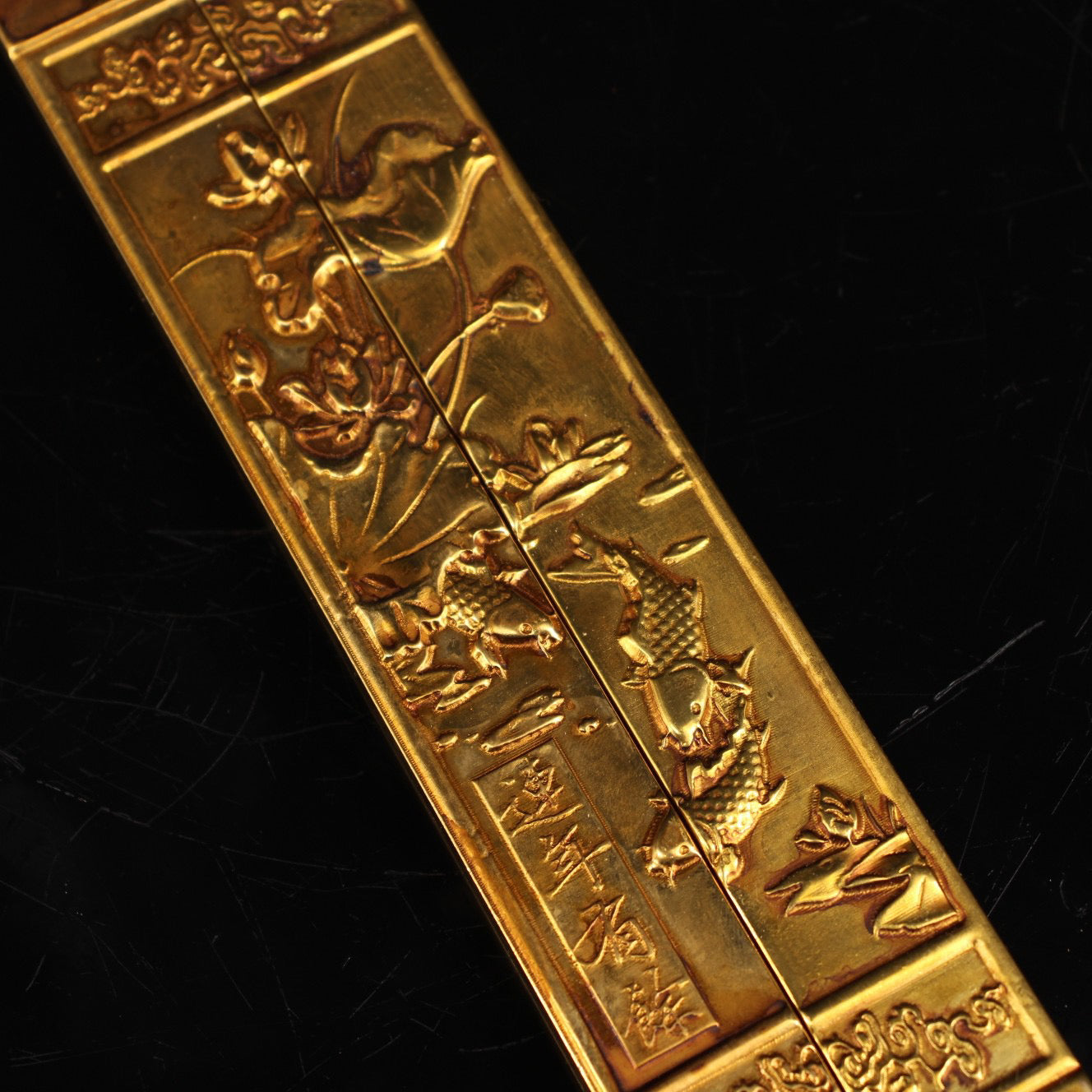 A pair of handmade pure copper gilded town rulers crafted from Chinese antiques