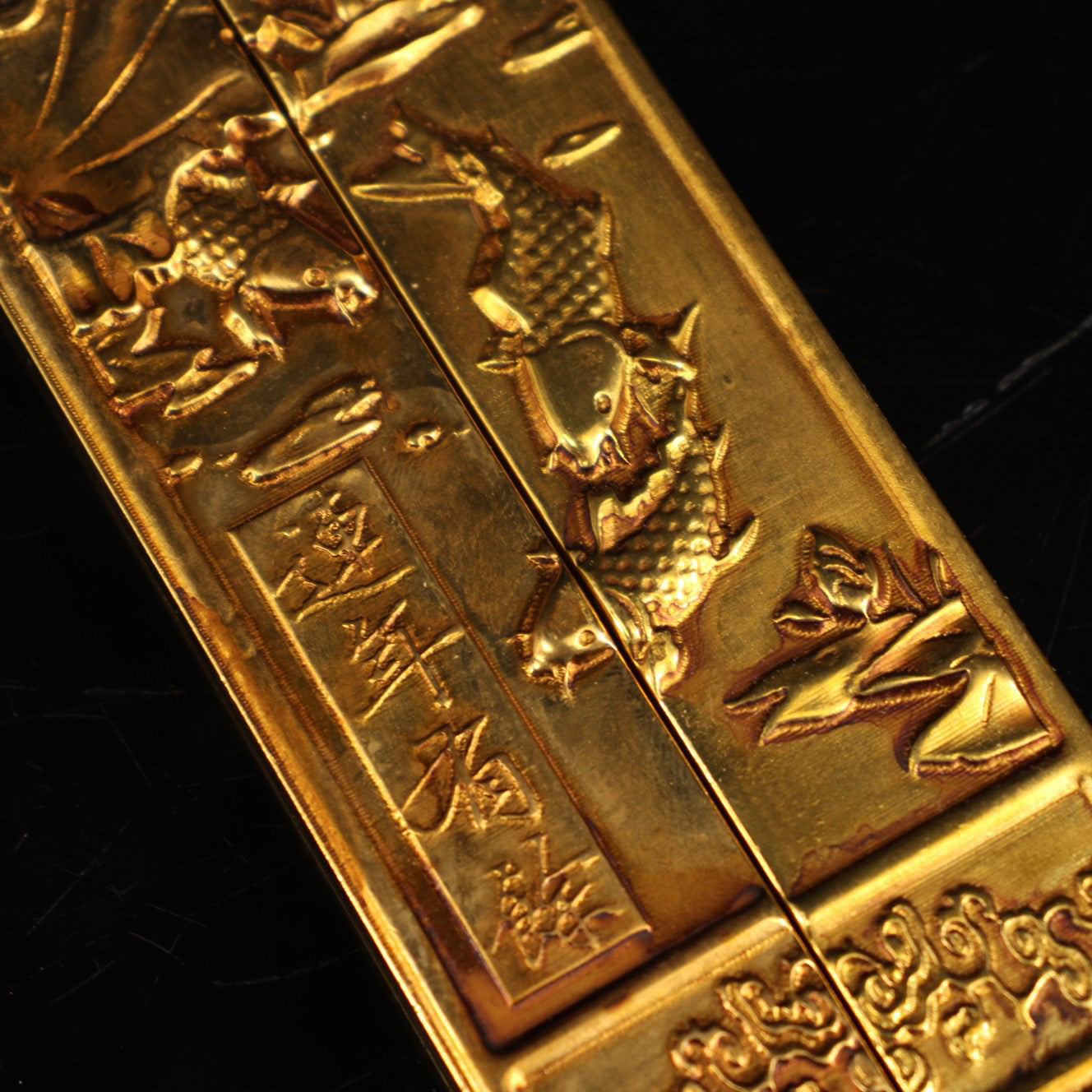 A pair of handmade pure copper gilded town rulers crafted from Chinese antiques