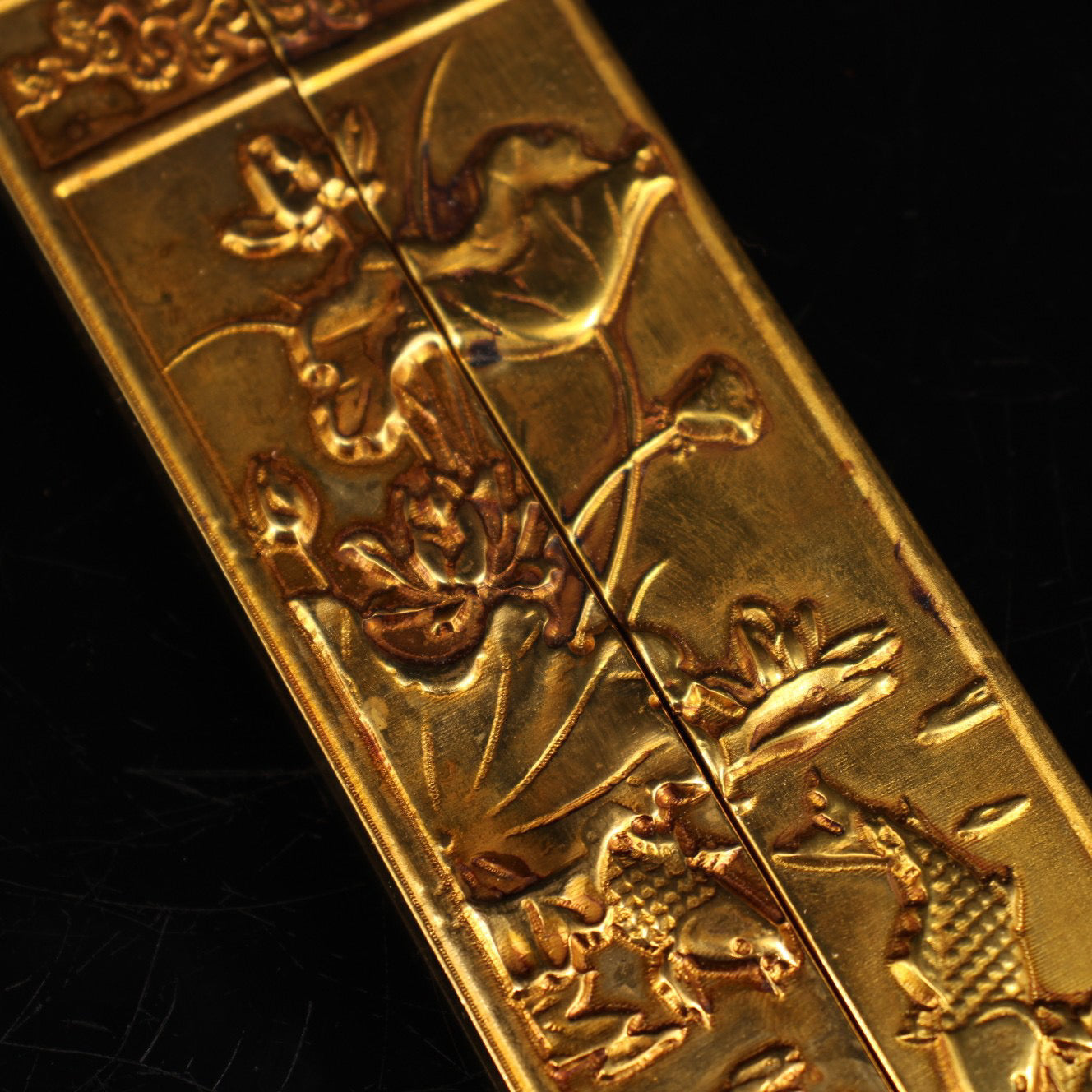 A pair of handmade pure copper gilded town rulers crafted from Chinese antiques