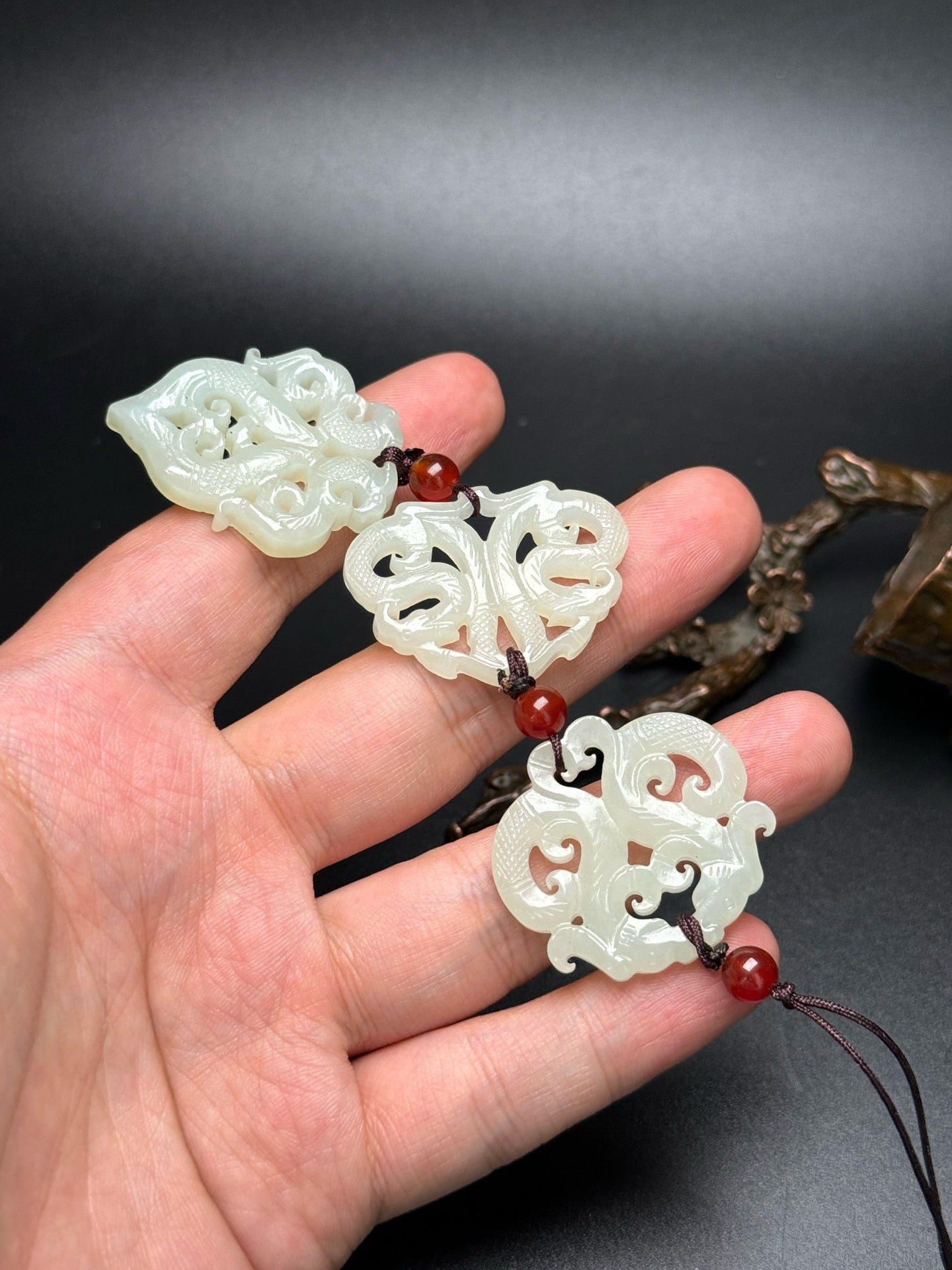 Chinese antique Hotan Jade multi precious jade pendant