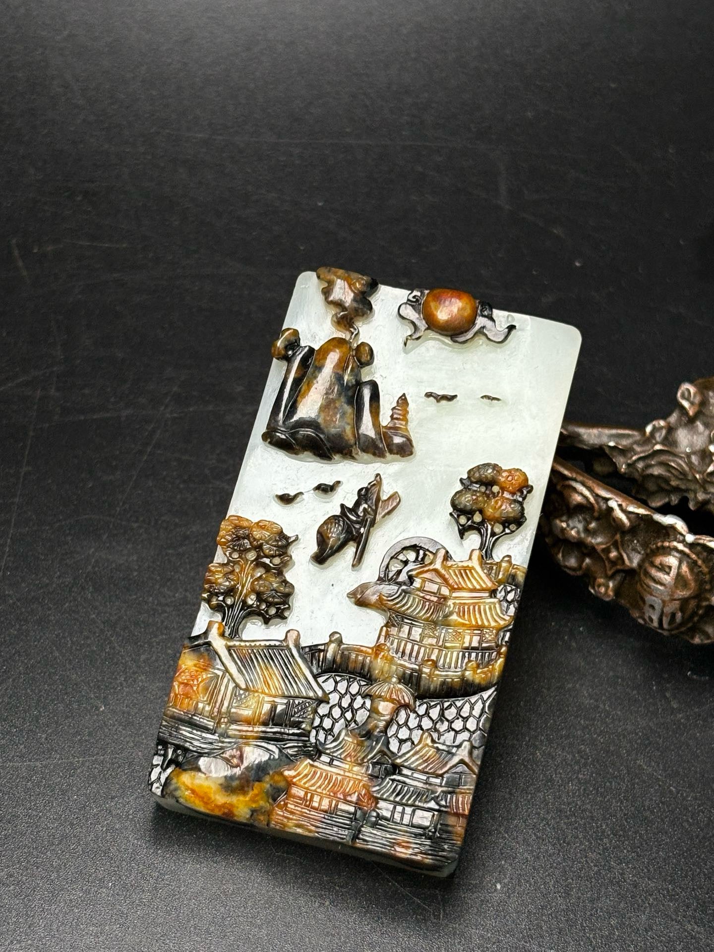 Chinese Antique Hotan Jade Black Skin Seed