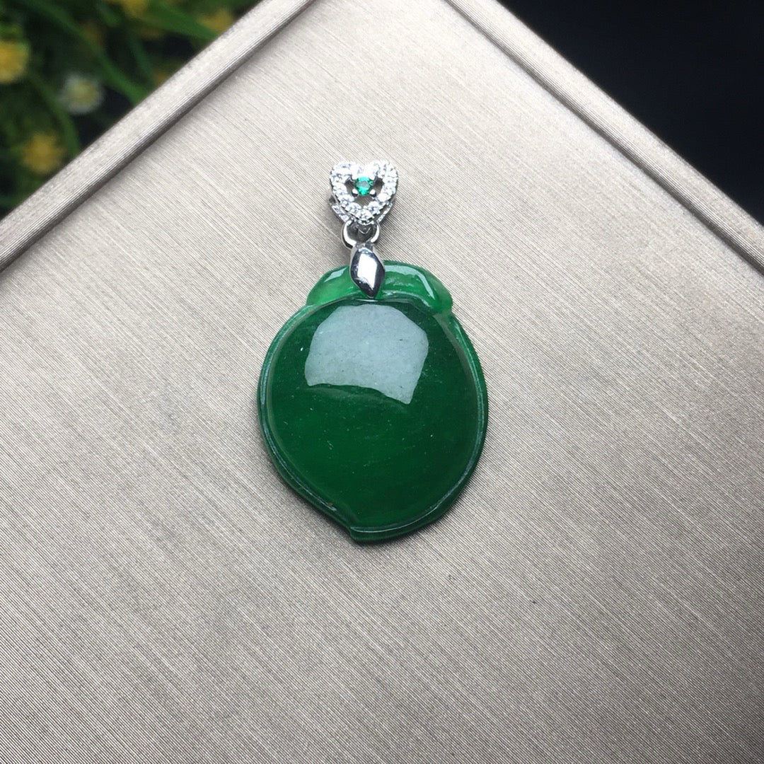 Ice Green Jade Peach Pendant