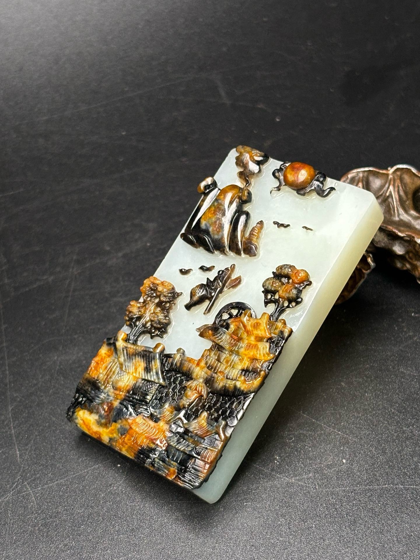 Chinese Antique Hotan Jade Black Skin Seed