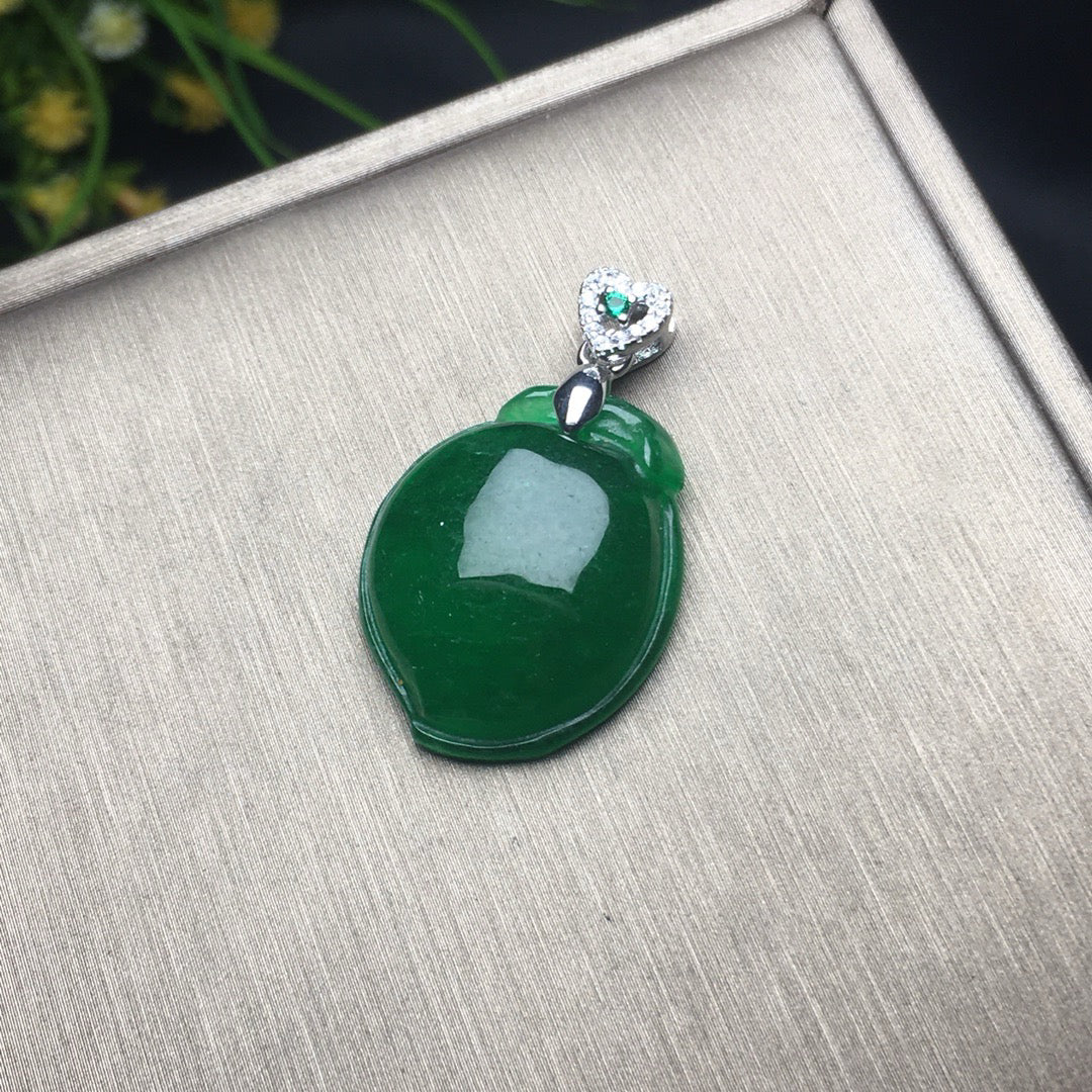 Ice Green Jade Peach Pendant