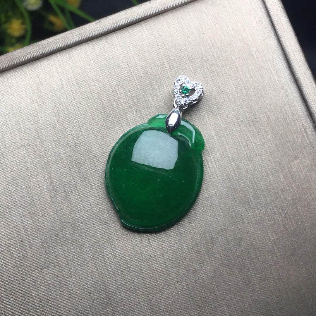 Ice Green Jade Peach Pendant