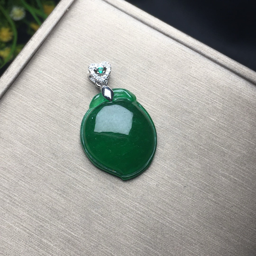 Ice Green Jade Peach Pendant