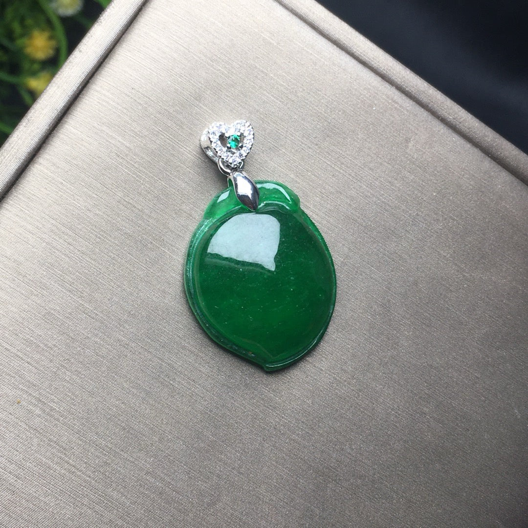 Ice Green Jade Peach Pendant