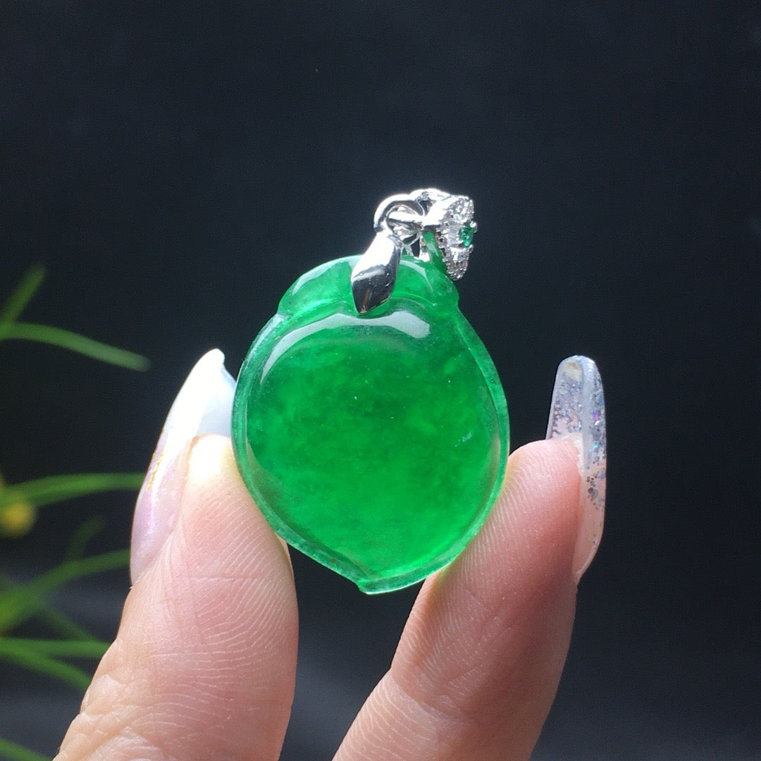 Ice Green Jade Peach Pendant