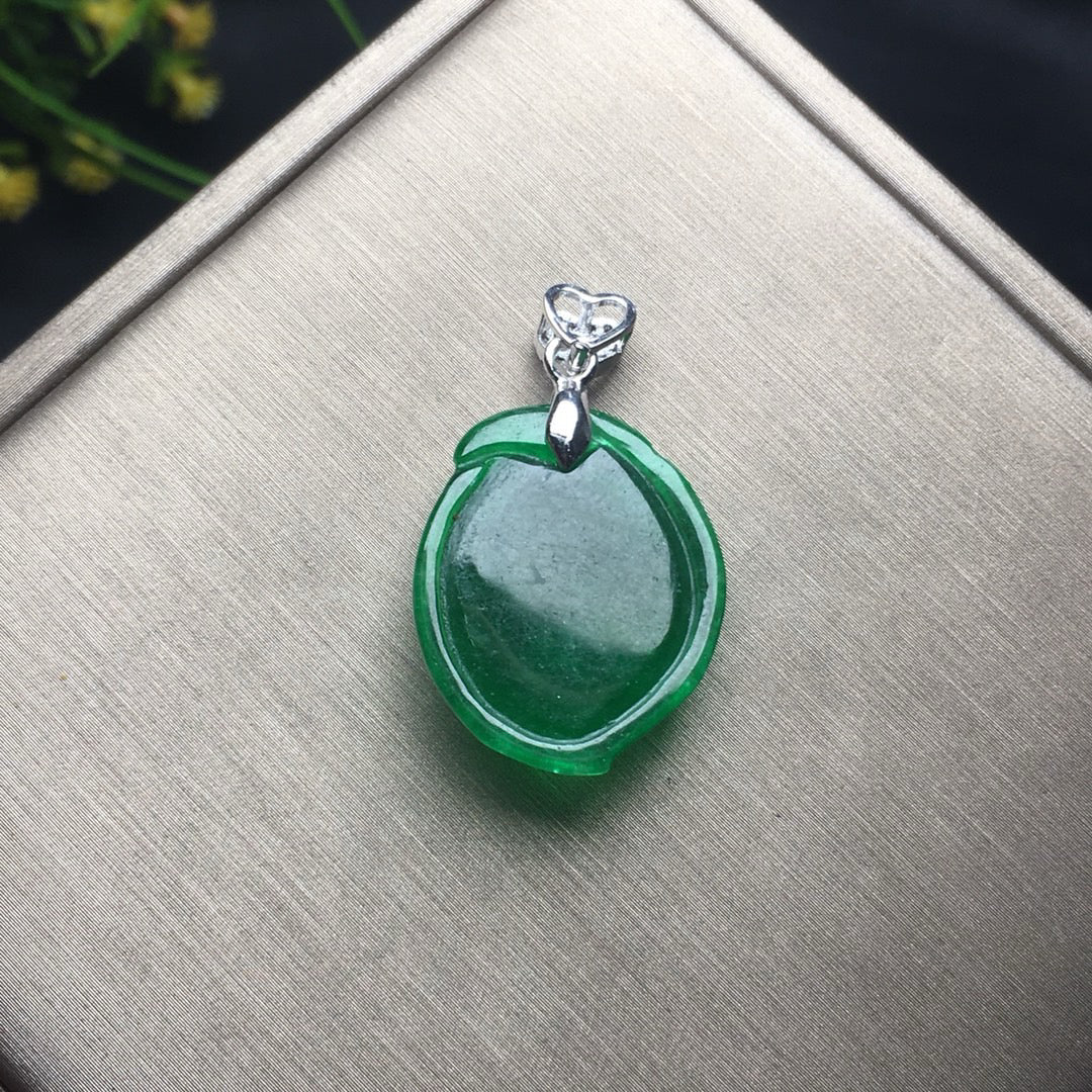 Ice Green Jade Peach Pendant