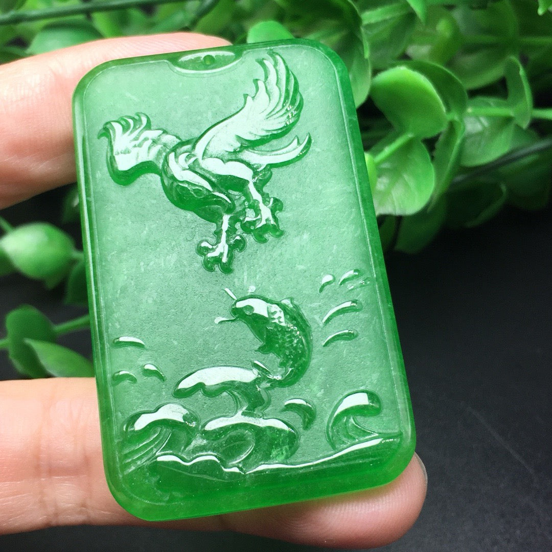 Ice green landscape character jade plaque