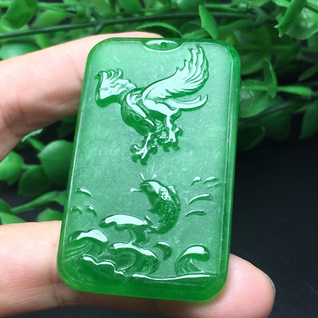 Ice green frosted jade plaque