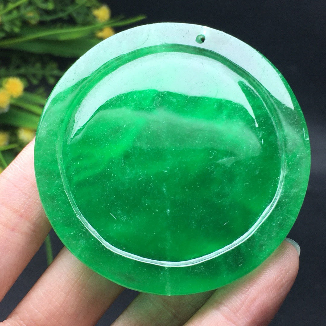 Ice Green Round Jade Dragon Guanyin Card
