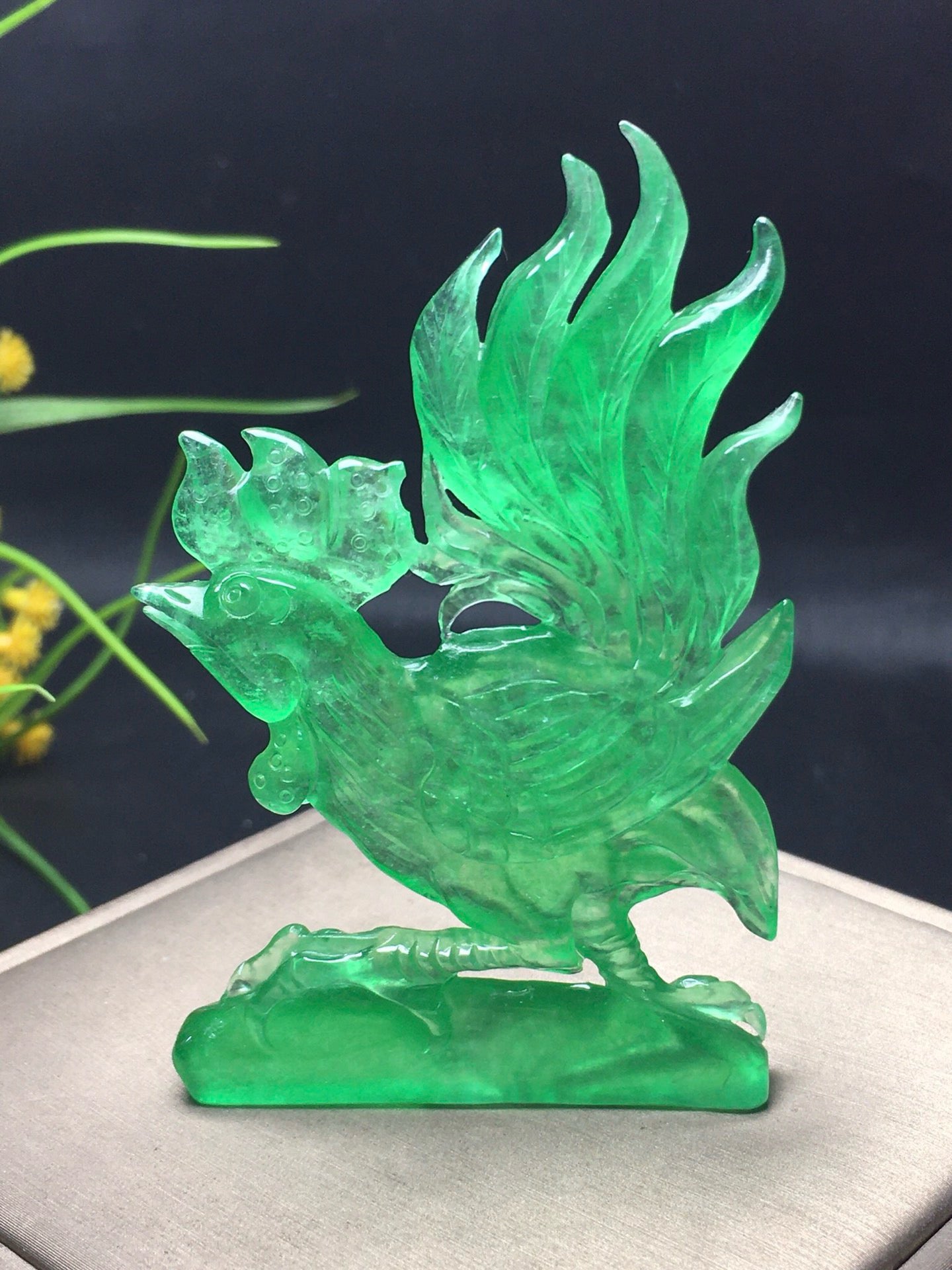 Ice green jade golden rooster crows