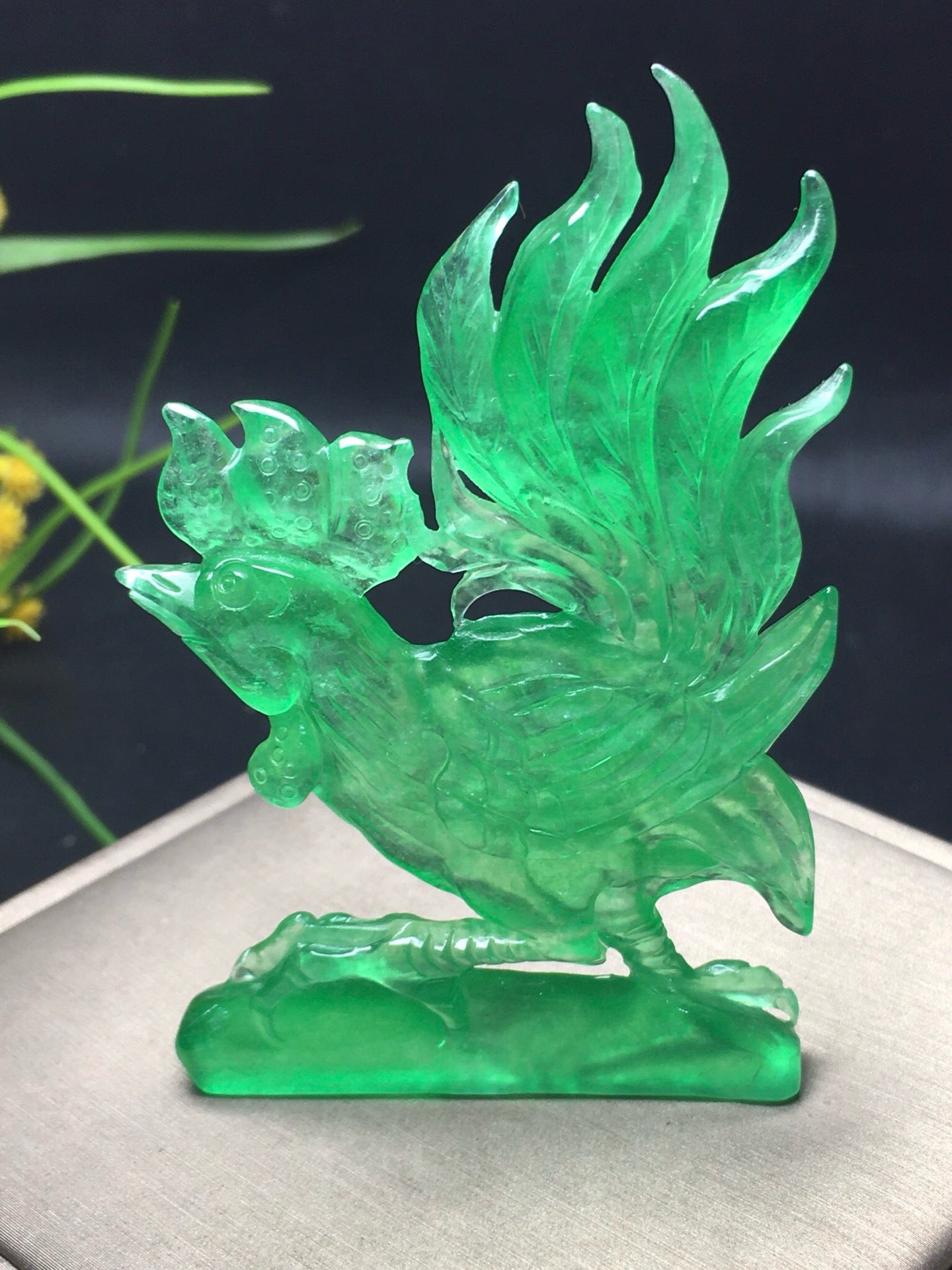 Ice green jade golden rooster crows