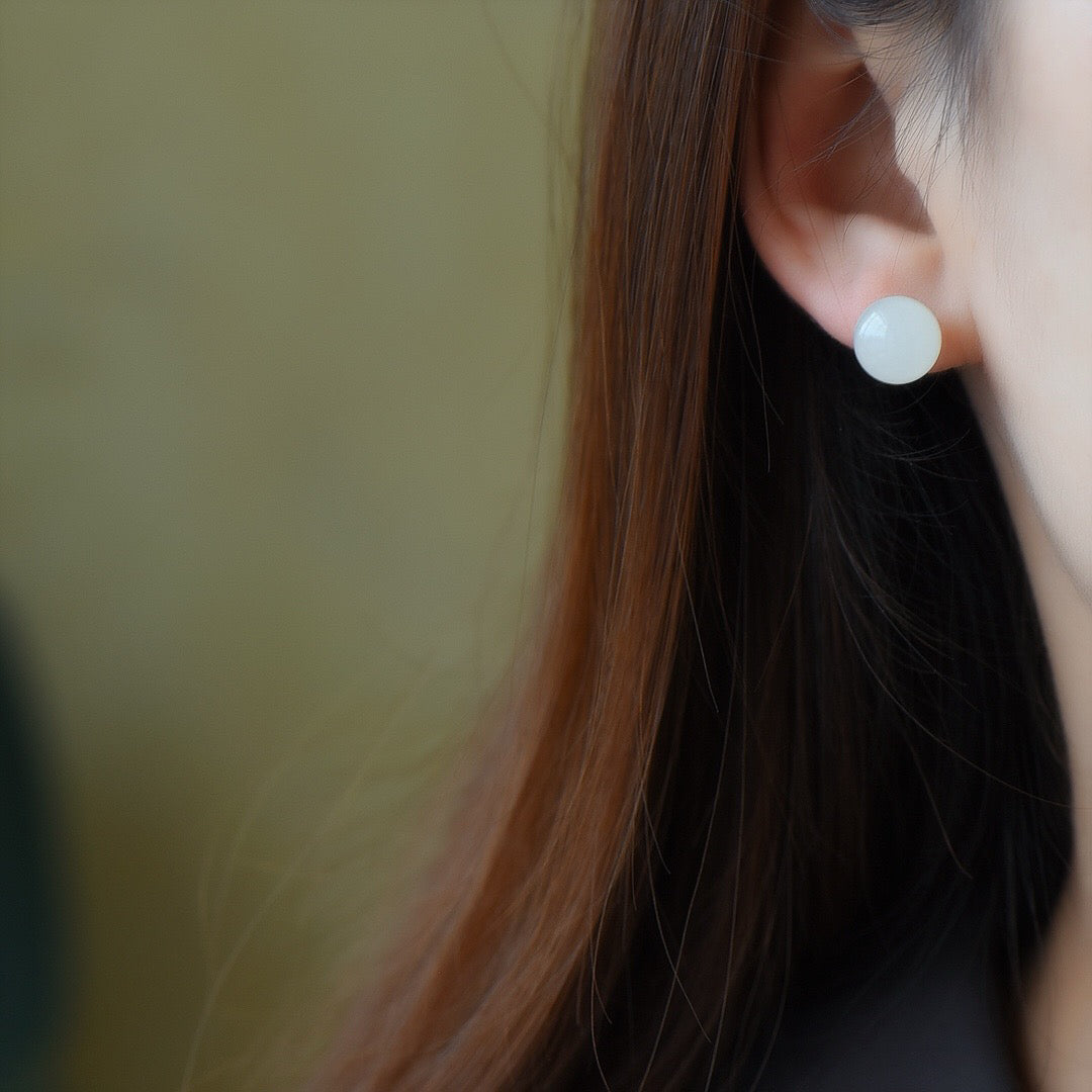 Silver inlaid Hotan Jade earrings