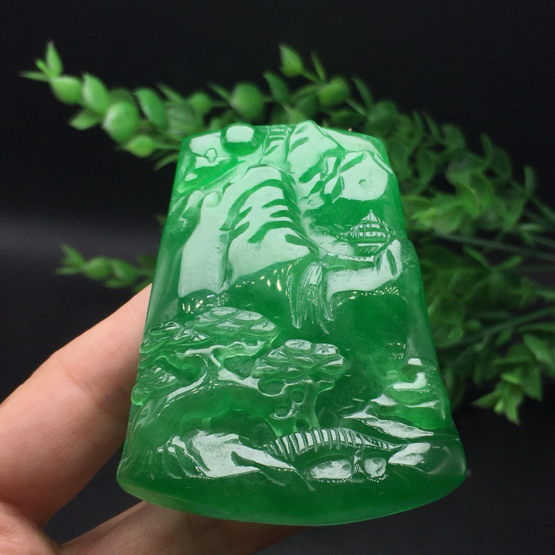 Ice green landscape jade plaque