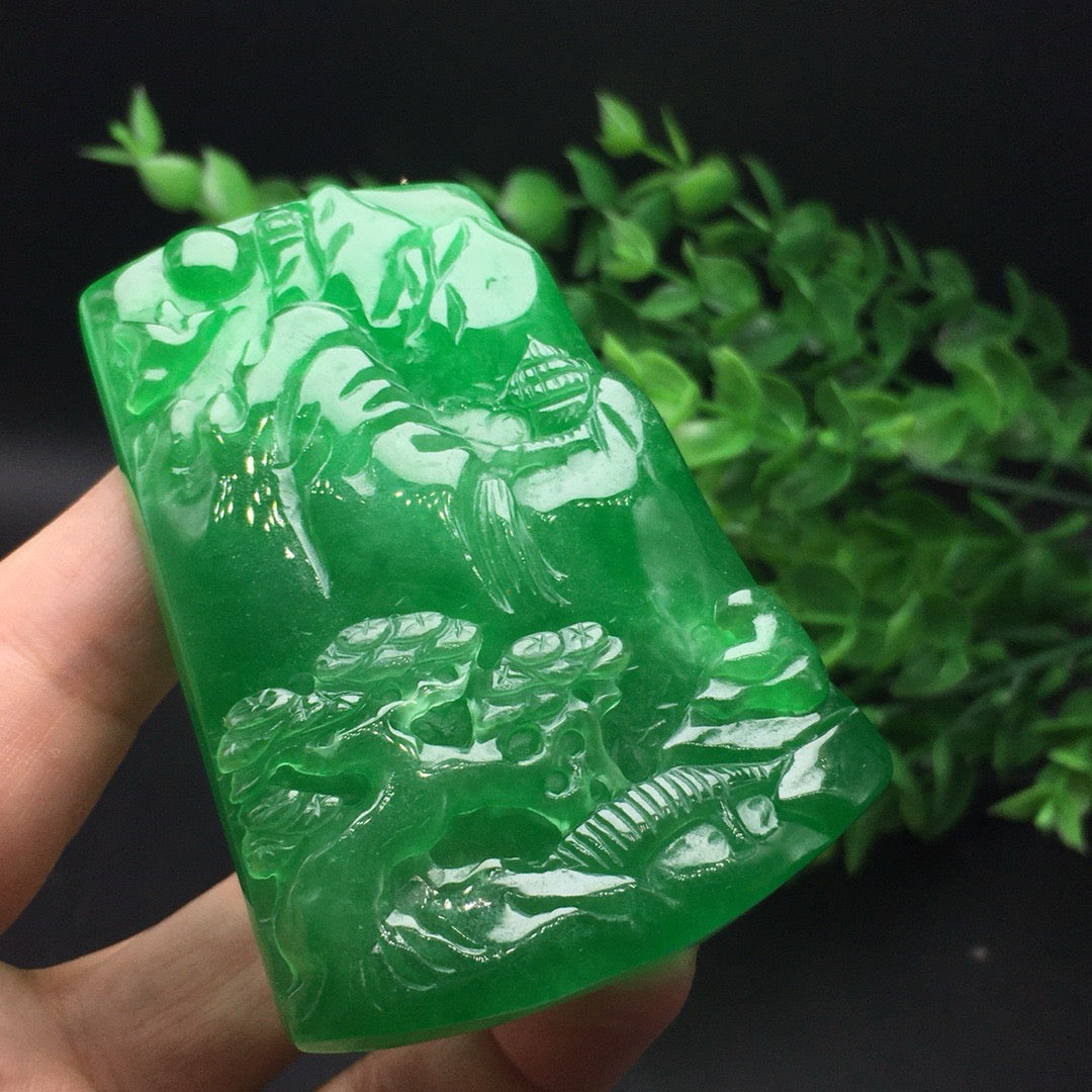 Ice green landscape jade plaque