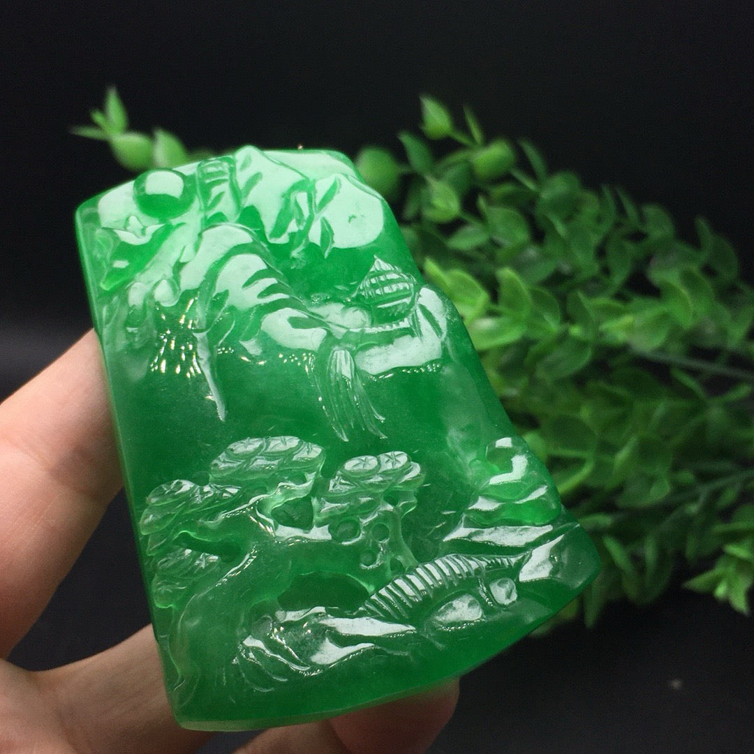 Ice green landscape jade plaque
