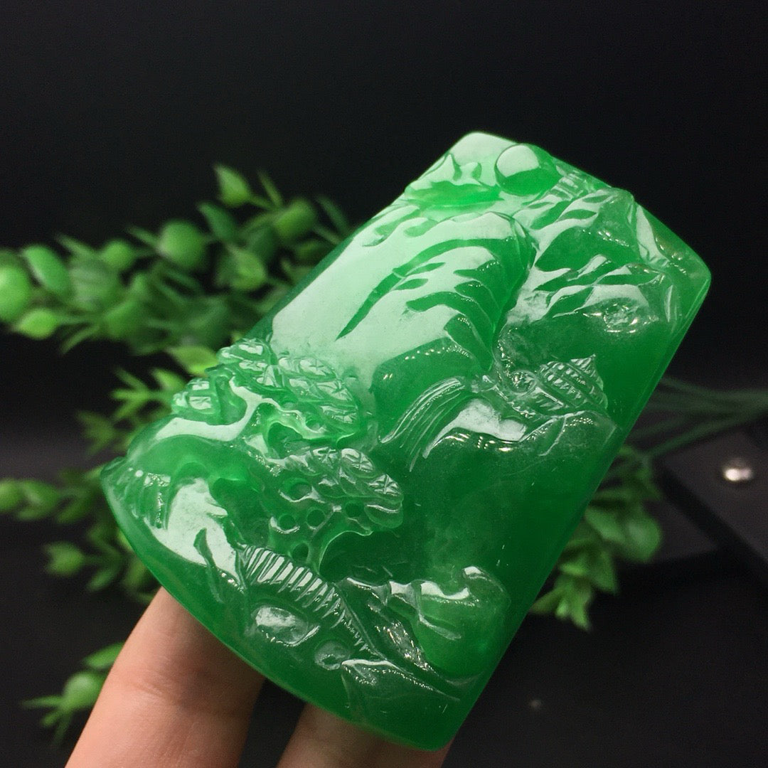 Ice green landscape jade plaque
