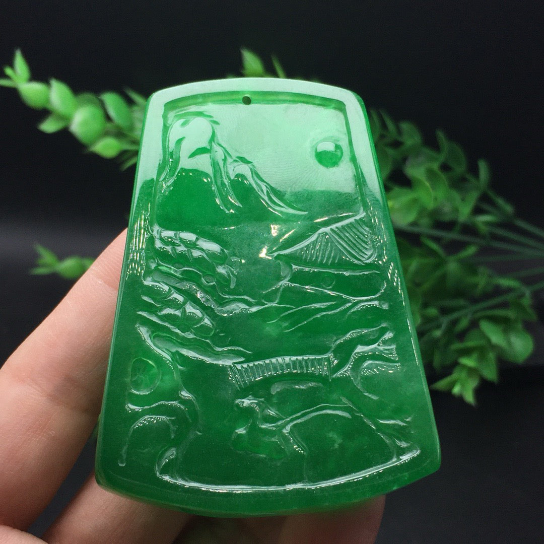 Ice green landscape jade plaque