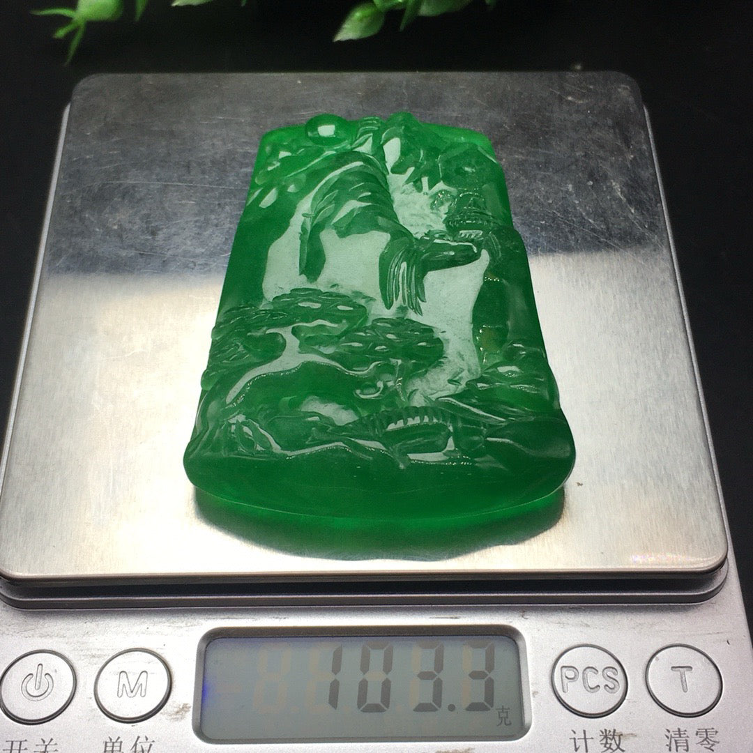 Ice green landscape jade plaque