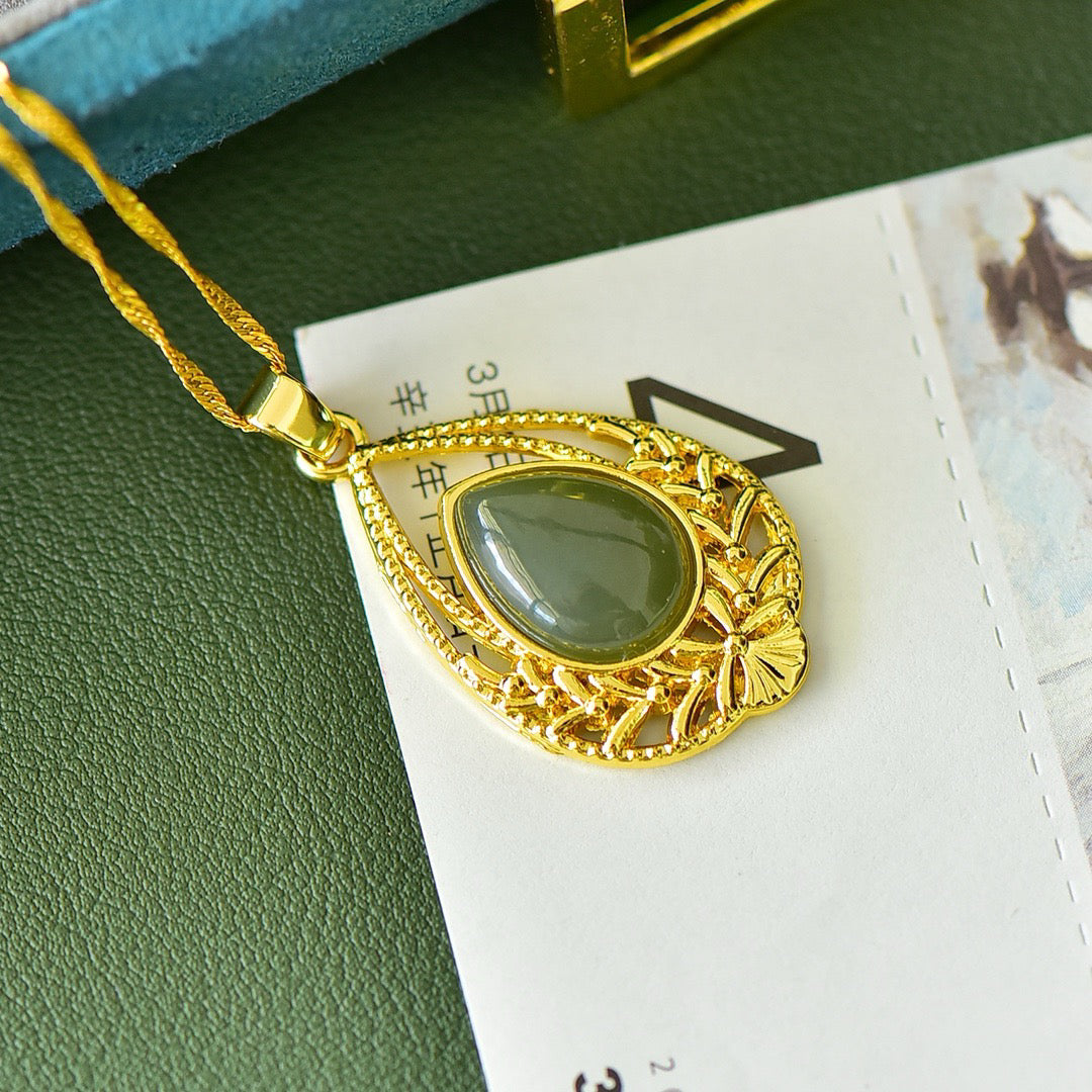 Copper inlaid Hotan Jade heart shaped hollow fashionable pendant