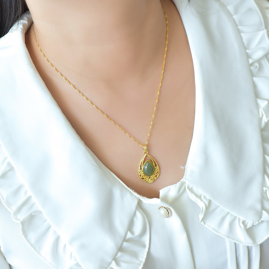 Copper inlaid Hotan Jade heart shaped hollow fashionable pendant