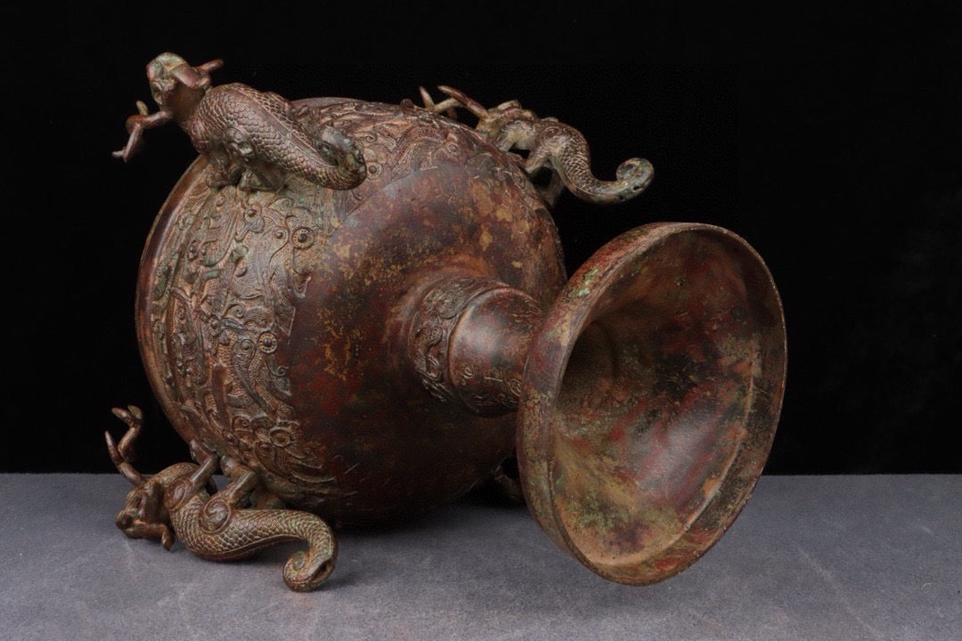 Chinese antique bronze four dragon beans