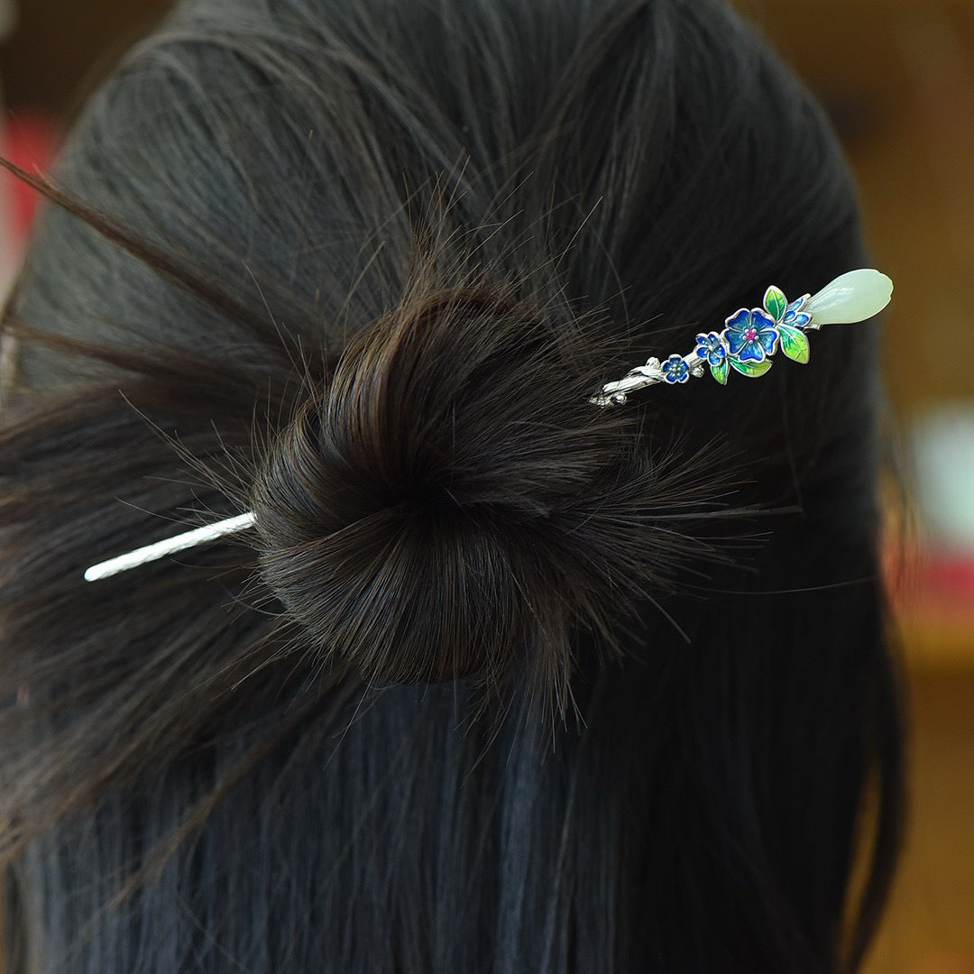 Copper inlaid Hotan Jade hairpin
