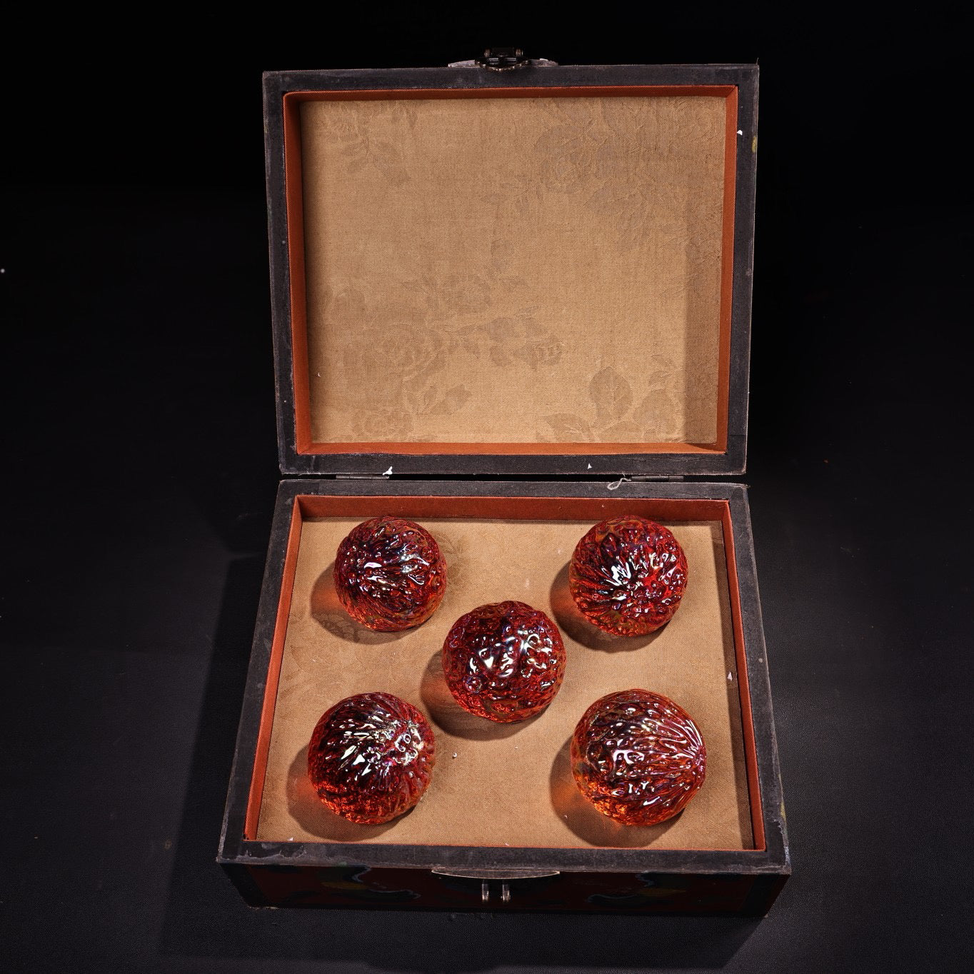 A box of Chinese antique meteorite balls