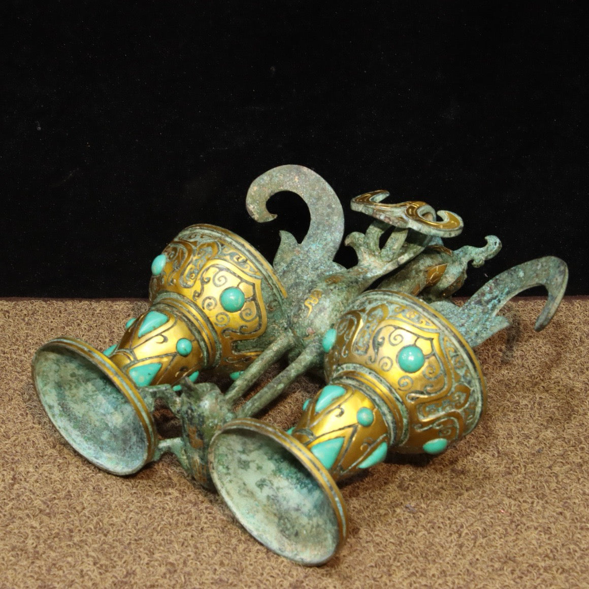 Chinese Antique Bronze - Inscripted Golden Vermilion Bird Cup