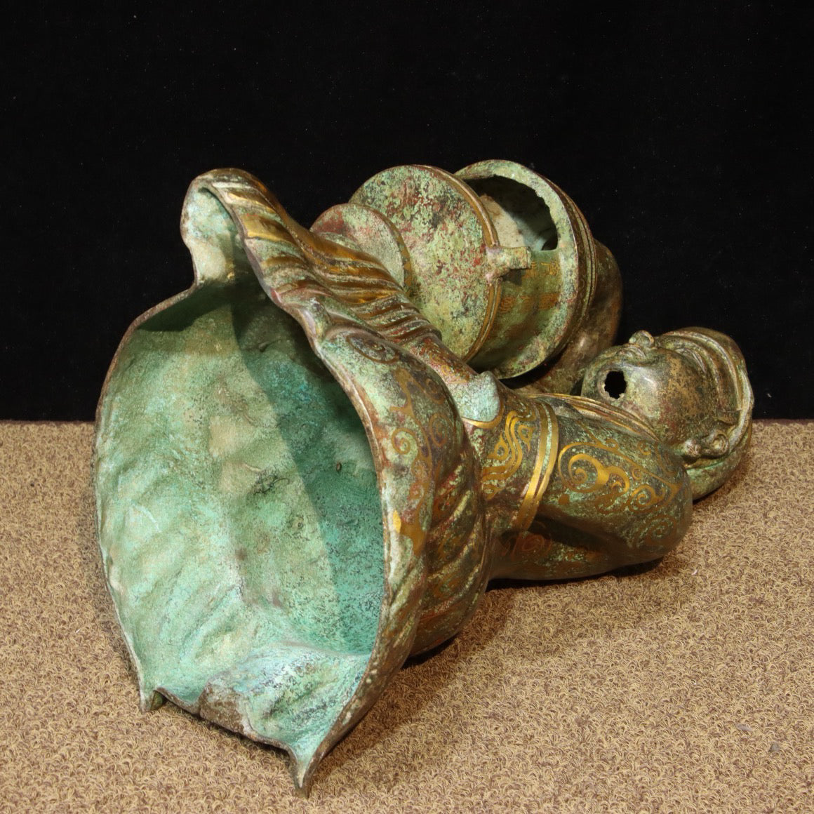 Chinese Antique Bronze - Inscription Mismatched Gold Palace Lantern for Attendants