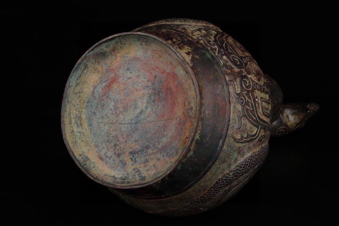 Chinese antique bronze dragon and phoenix teapot