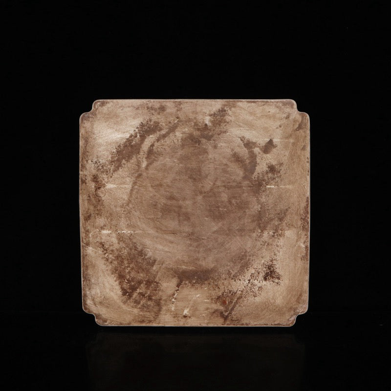 Blue and white square tea plate with fish and algae patterns