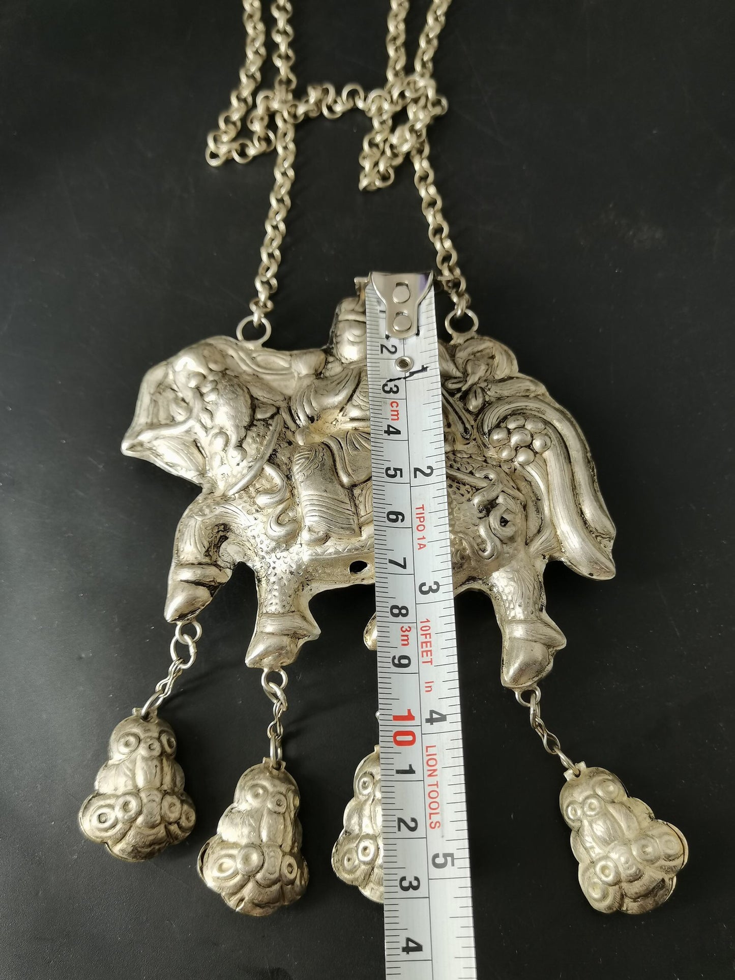 Chinese Antique Silver Kirin Long Life Lock Necklace