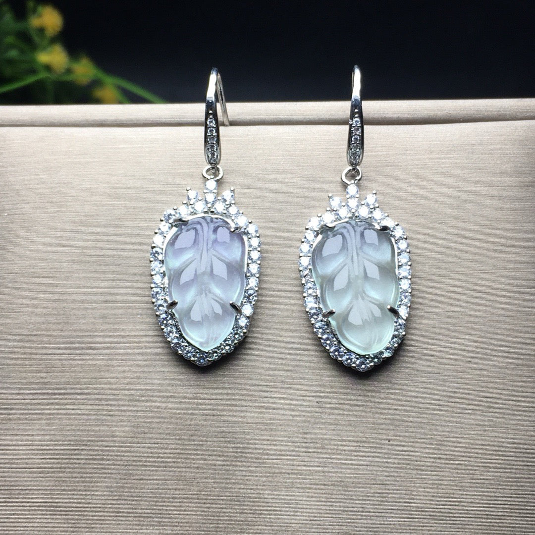 Ice Seed Golden Branch Jade Leaf Earrings
