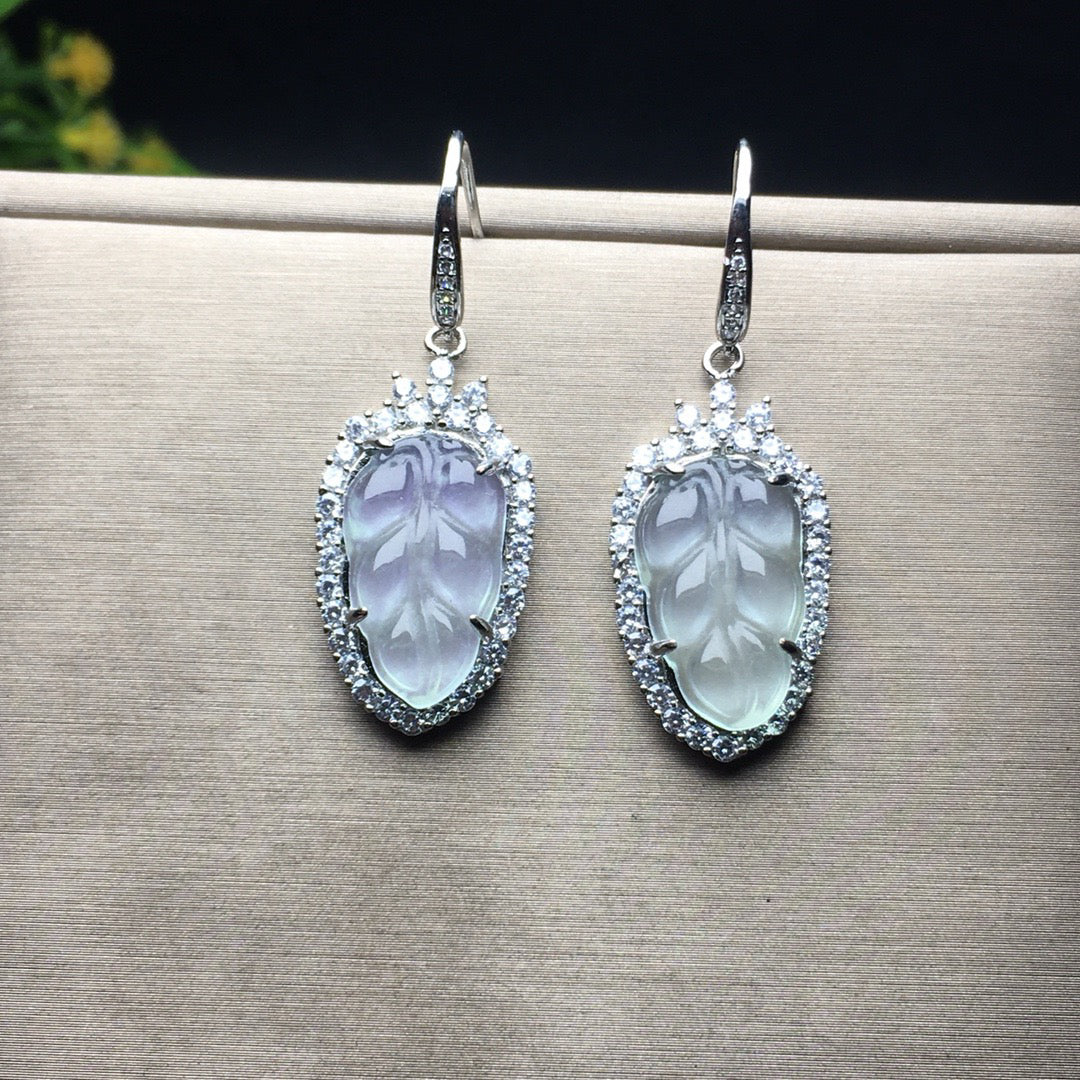 Ice Seed Golden Branch Jade Leaf Earrings