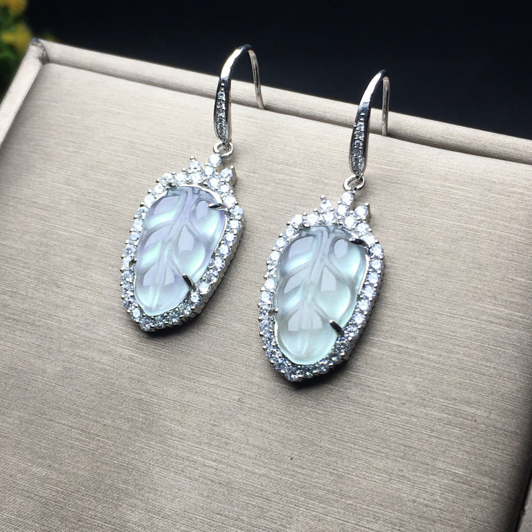 Ice Seed Golden Branch Jade Leaf Earrings