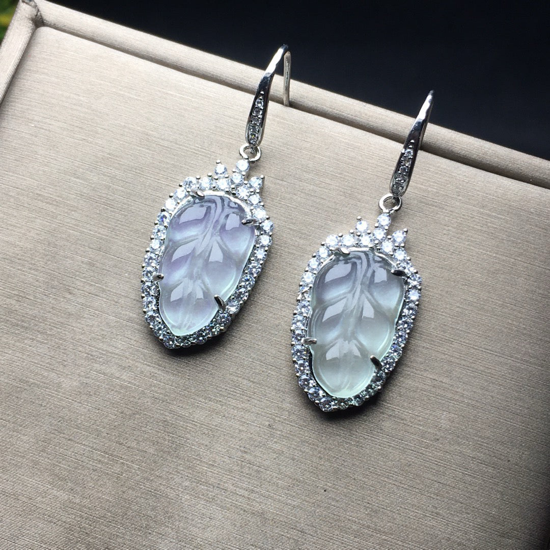 Ice Seed Golden Branch Jade Leaf Earrings