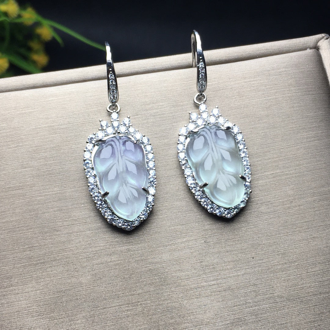 Ice Seed Golden Branch Jade Leaf Earrings